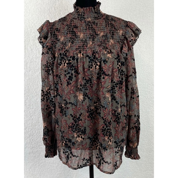 Knox Rose Tops - (NWT) KNOX ROSE • Bishop Taupe Floral Long Sleeve Blouse